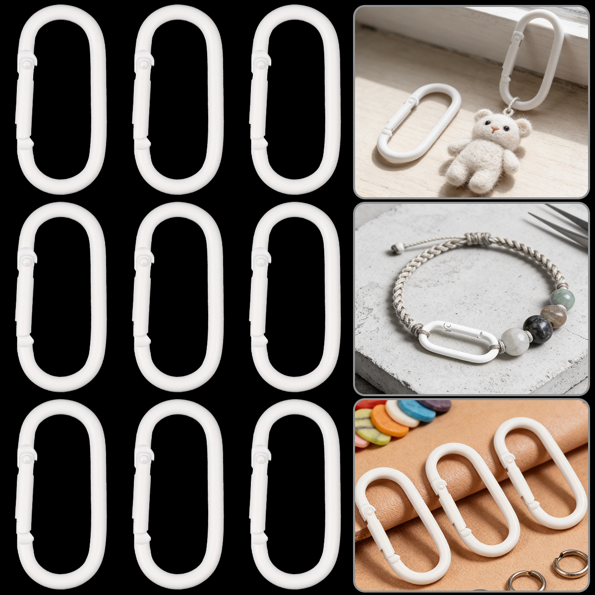 Jewelry Making Hoops - 5/10/20pcs White Oval Spring Buckle Keychains