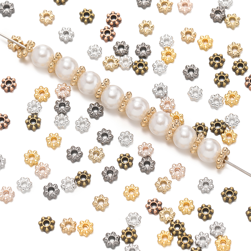 Jewelry Making Pieces - 200Pcs 4/6mm Alloy Snowflake Bead Flower