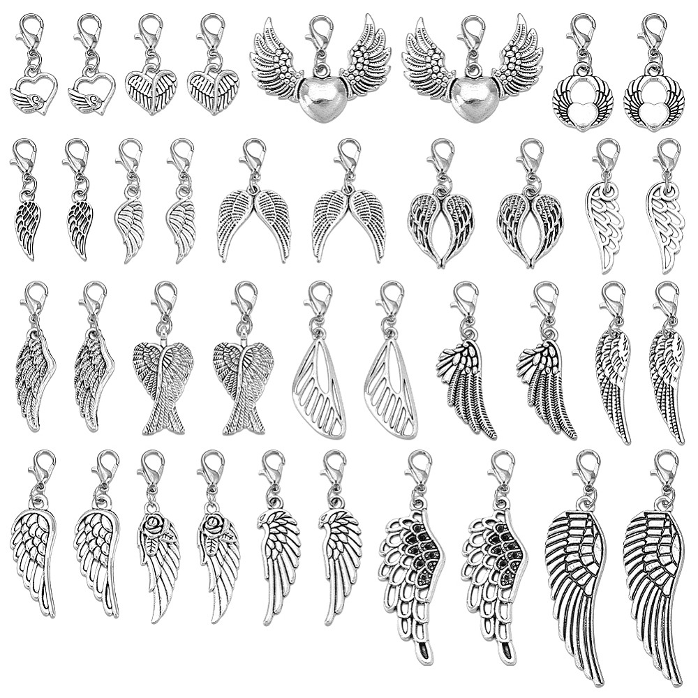 38Pcs 19 Styles Alloy Wing Pen - Lobster Clasp Silver avis et prix