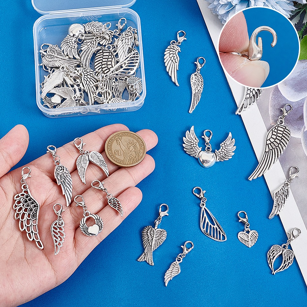 38Pcs 19 Styles Alloy Wing Pen - Lobster Clasp Silver avis et prix