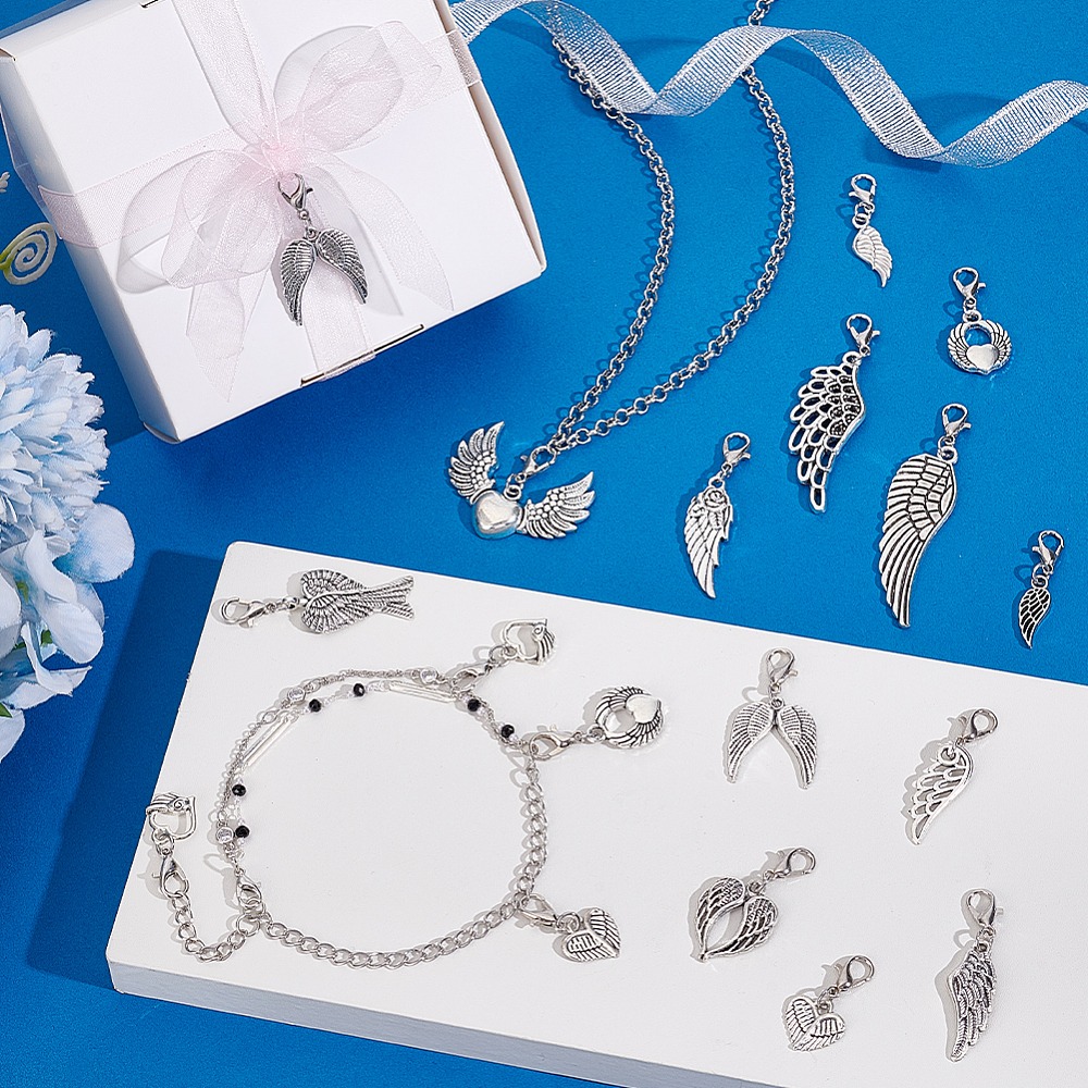 38Pcs 19 Styles Alloy Wing Pen - Lobster Clasp Silver avis et prix