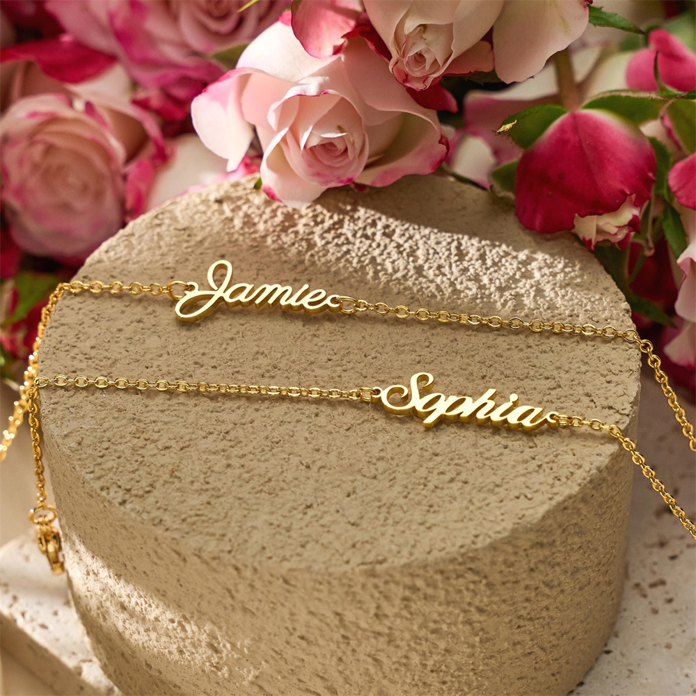 Custom Name Bracelet 18K Gold  - Lobster Clasp Silver avis et prix