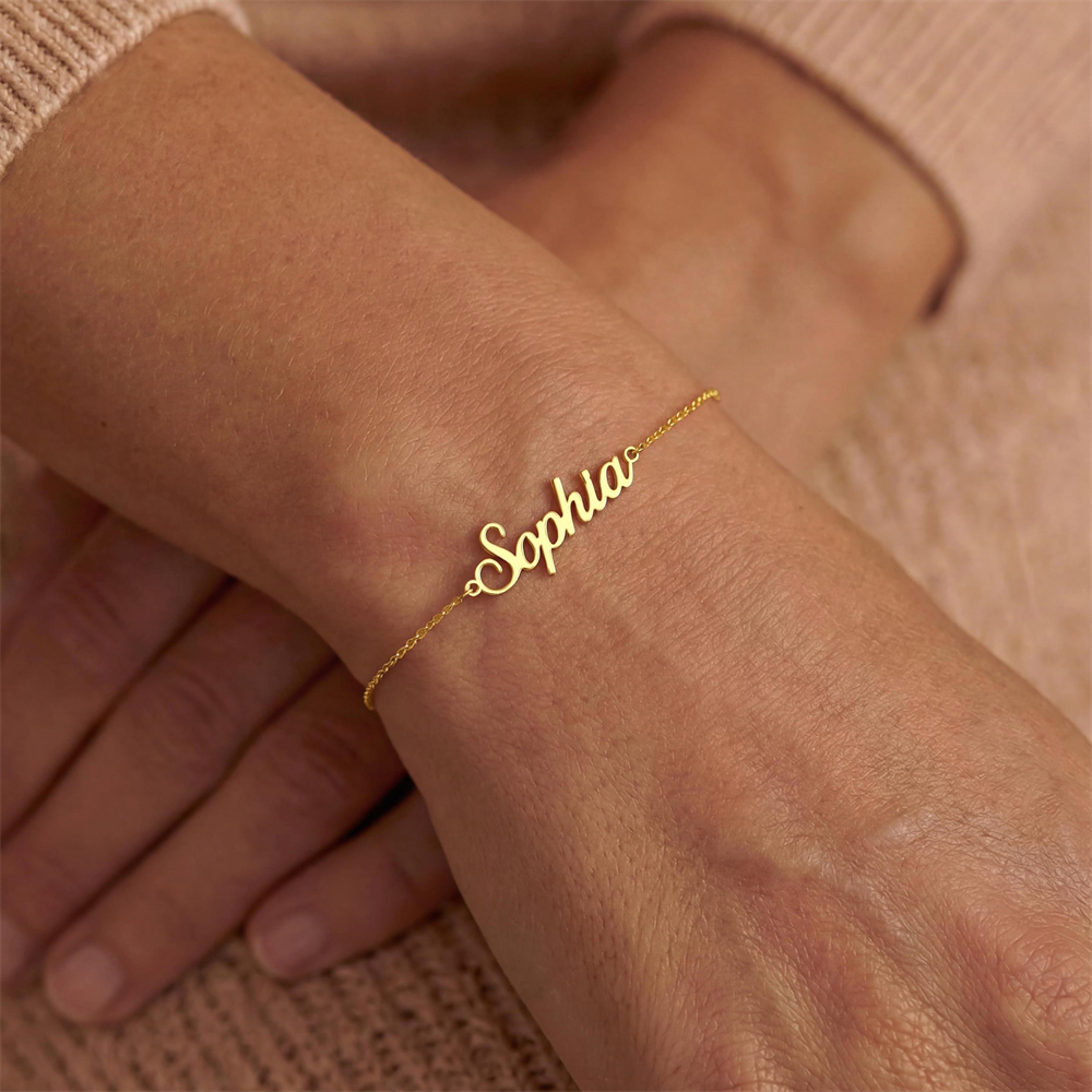 Custom Name Bracelet 18K Gold  - Lobster Clasp Silver avis et prix