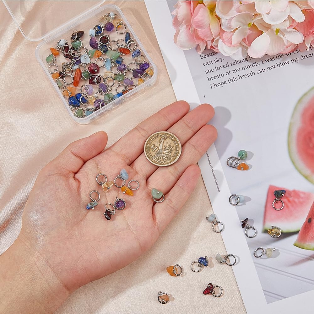 84Pcs 7 Colors Stone Pendants  - Jump Ring Assorted avis et prix
