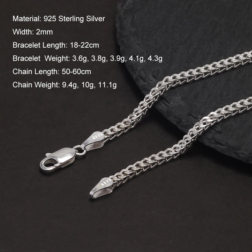 2mm 925 Sterling Silver Franco - Lobster Clasp Silver avis et prix